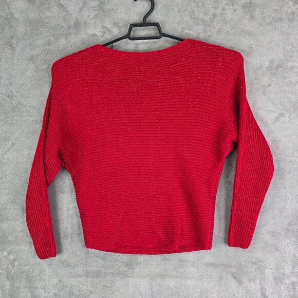 Womens Lauren Ralph Lauren Red Metallic Ribbed Knit Sweater Long Sleeve Size M - Picture 5 of 8